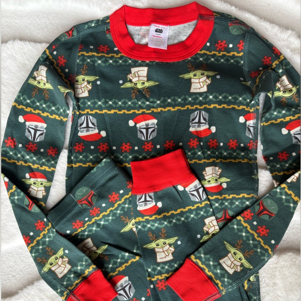 Hanna Andersson Organic Cotton Holiday Long John Star Wars Grogu Pajamas - Picture 3 of 6